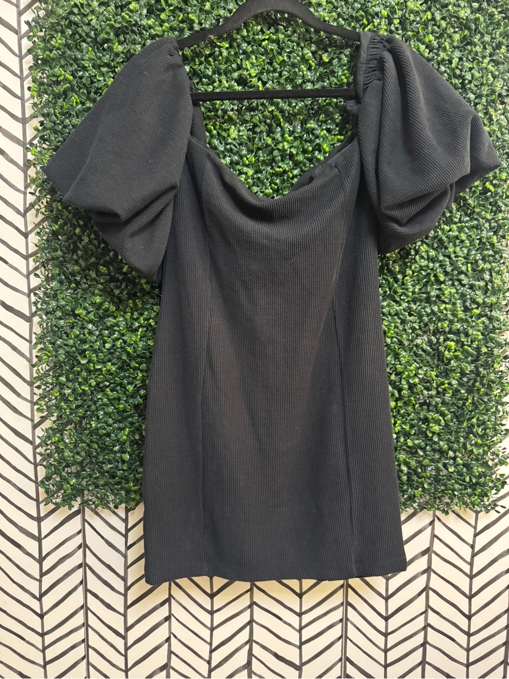Free People Black Puff-Sleeve Mini Dress